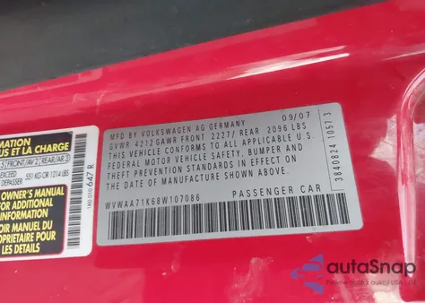 2008 Volkswagen Rabbit S from USA, damaged, VIN WVWAA71K68W107086